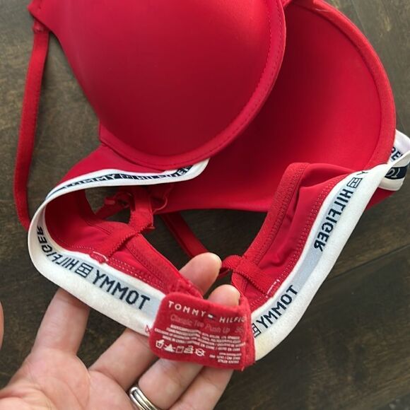 Tommy Hilfiger Classic Tee push up bra red signature band wired bra Sz-36C - Picture 7 of 9